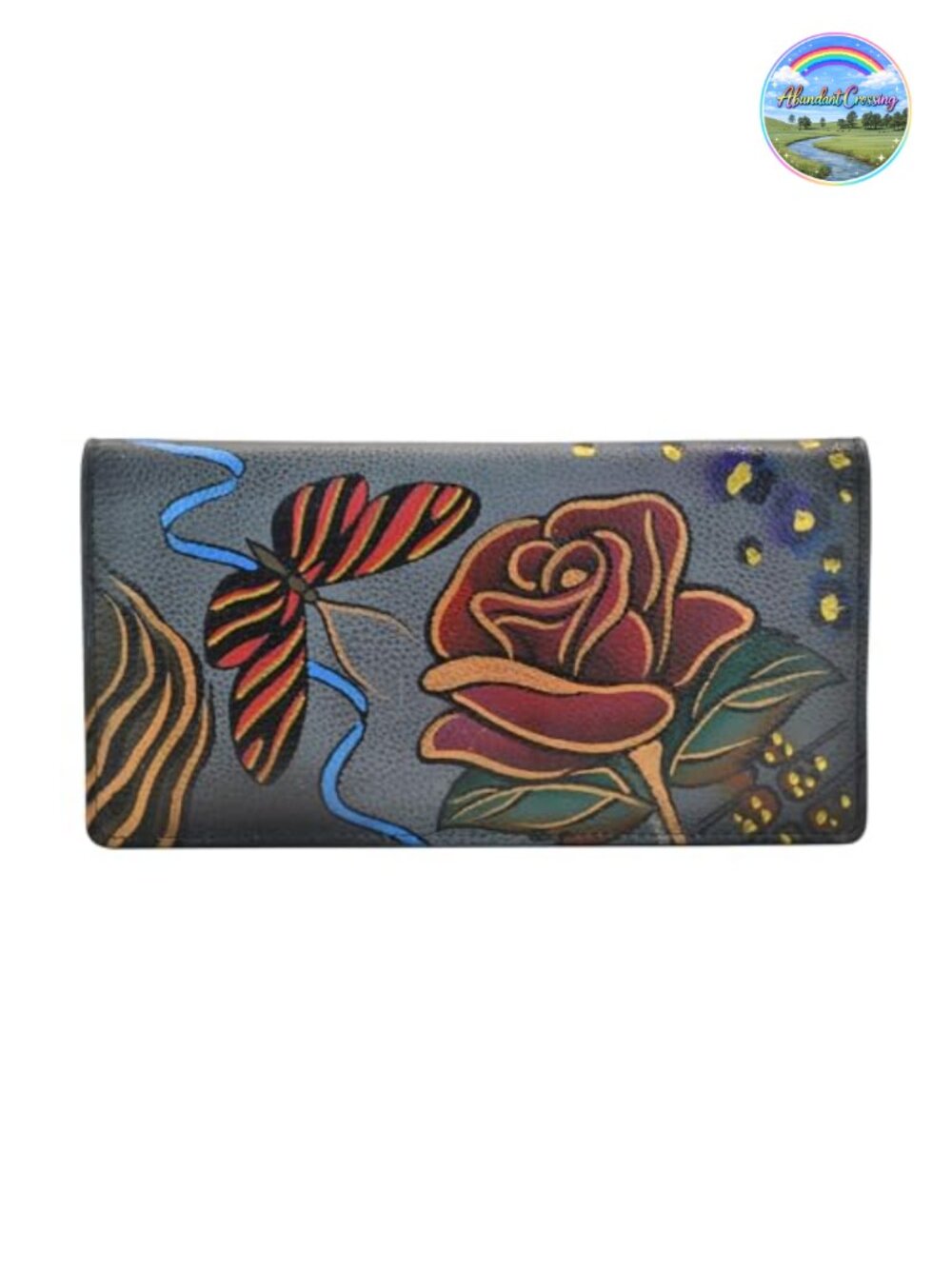 Handpainted Leather Wallet with Snap Closure, Full-Grain Cowhide